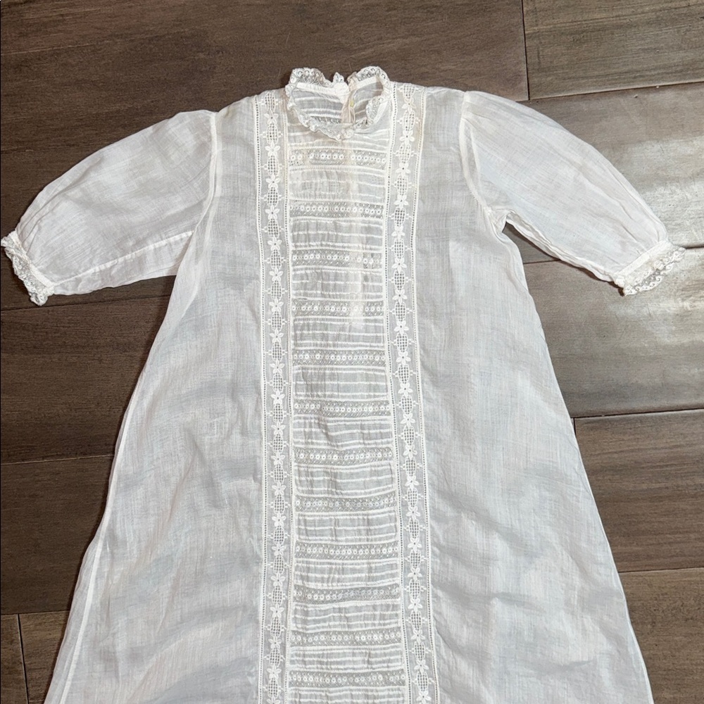 Antique Edwardian Christening Gown Hand Embroidered Lace Heirloom Gown - Picture 2 of 9